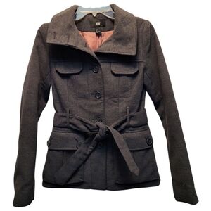 H&M Women's Heather Gray Belted Peacoat - Size 2